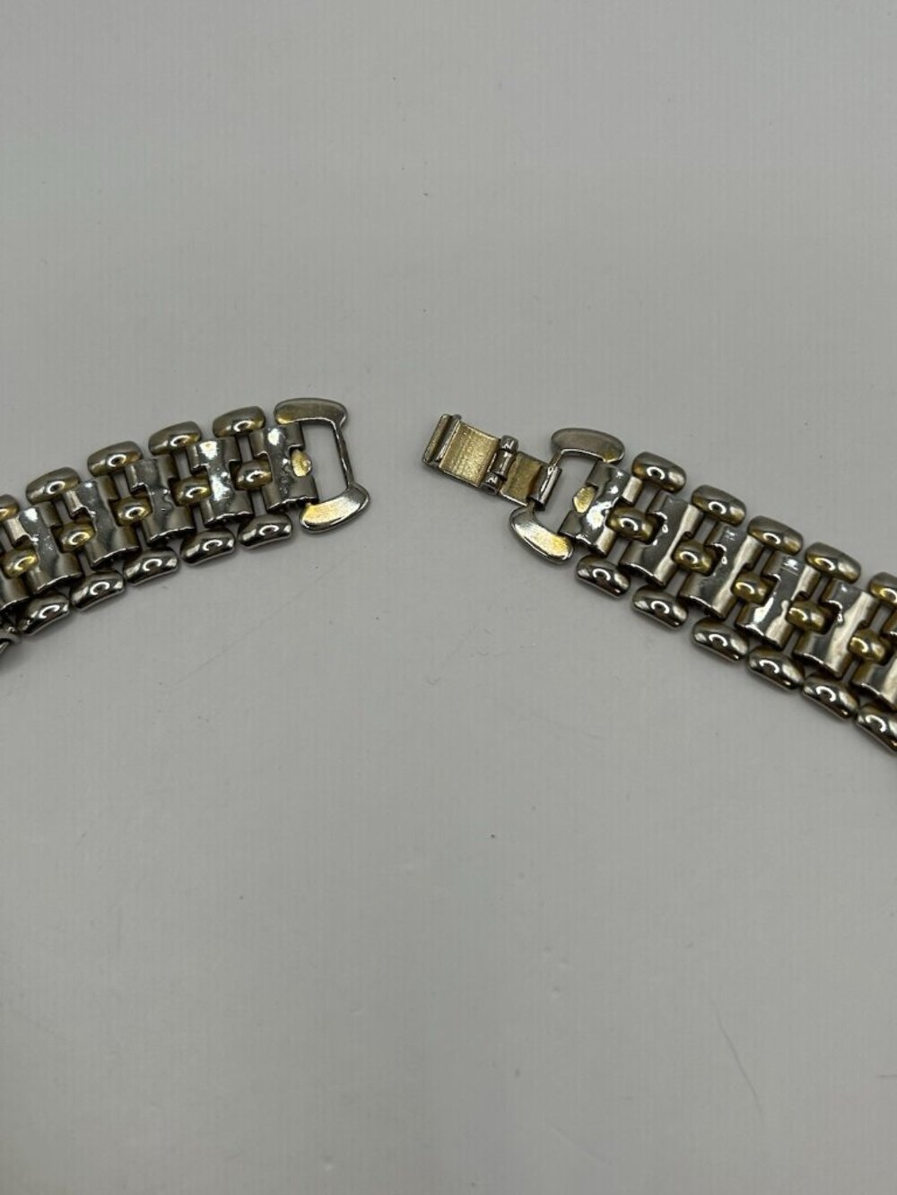 Vintage Two Tone Link Necklace Silver Gold Tone Chunky Statement 17” Bold Panel - Picture 9 of 11